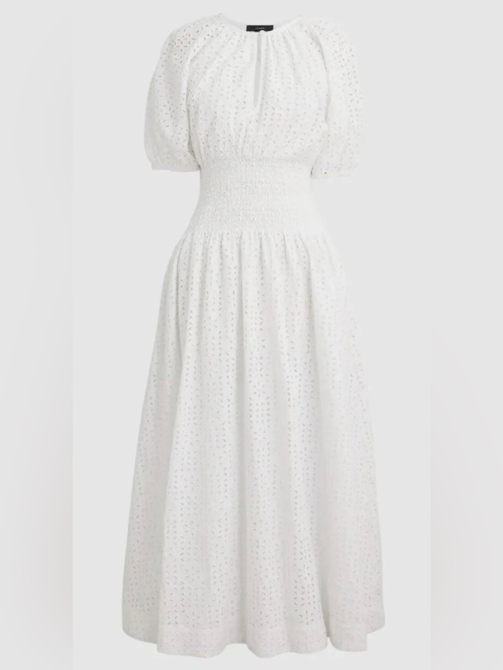 J. Crew Provence Smocked Eyelet Puff Sleeve White Midi Dress